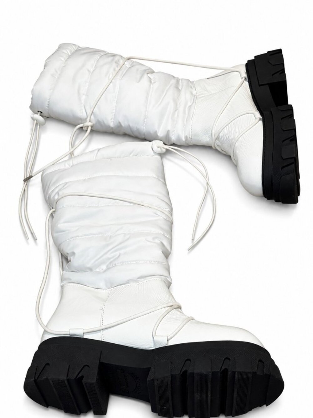 L'Intervalle White Quilted Puffer Knee High Winter Boots 6.5